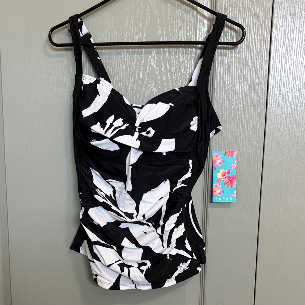Hapari Black & White Floral Ruched One-Piece Swim